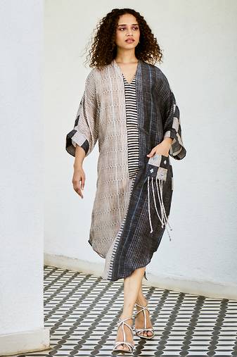 Charcoal printed linen dress