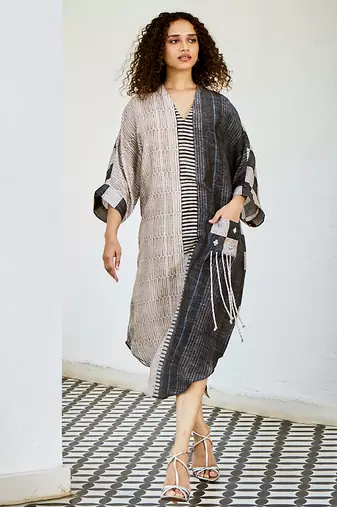 Charcoal printed linen dress