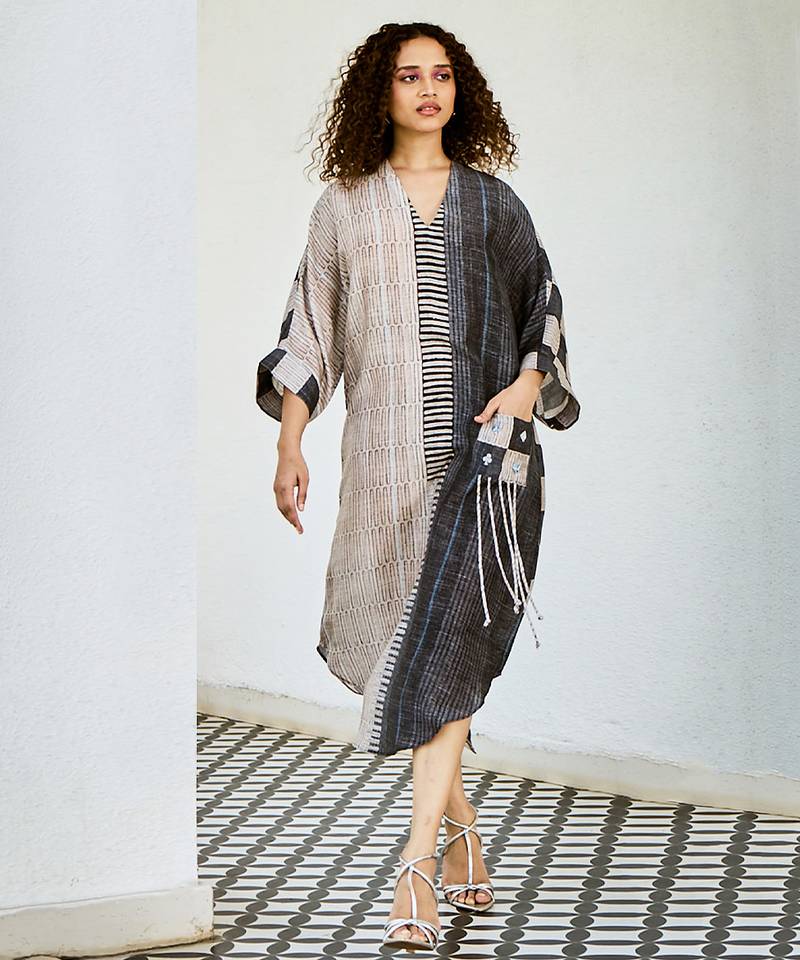 Charcoal printed linen dress
