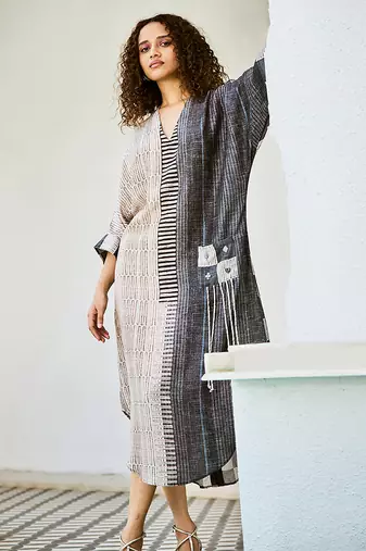 Charcoal printed linen dress