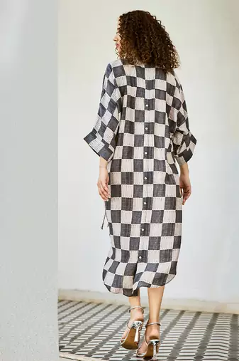 Charcoal printed linen dress