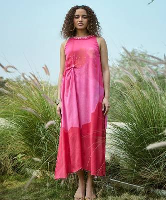 Pink printed chiffon dress 1