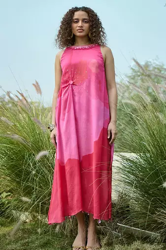 Pink printed chiffon dress