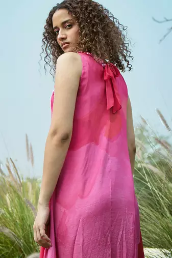 Pink printed chiffon dress