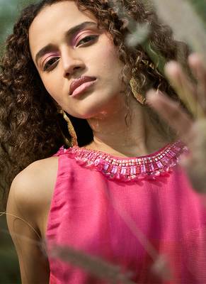Pink printed chiffon dress 3