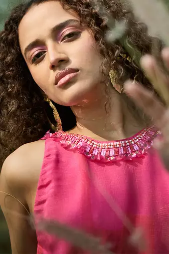 Pink printed chiffon dress
