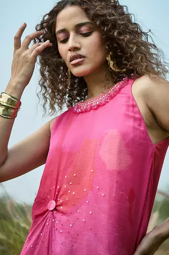 Pink printed chiffon dress