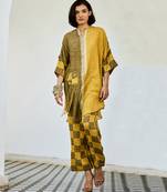 Mustard yellow printed linen kurta set