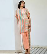 Peach printed linen kurta set