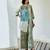 Grey blue printed linen kurta set