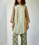 Brown printed linen kurta set