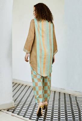 Brown printed linen kurta set 2