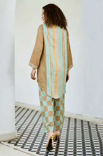 Brown printed linen kurta set