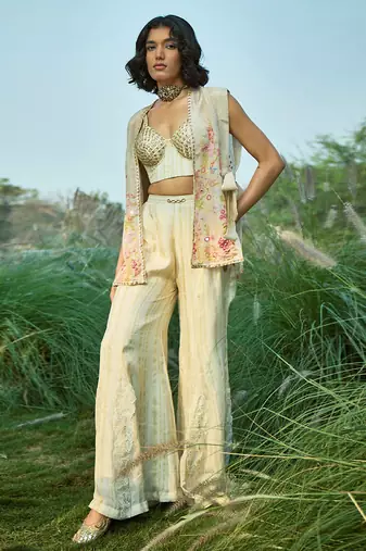 Cream embroidered tissue co ord set