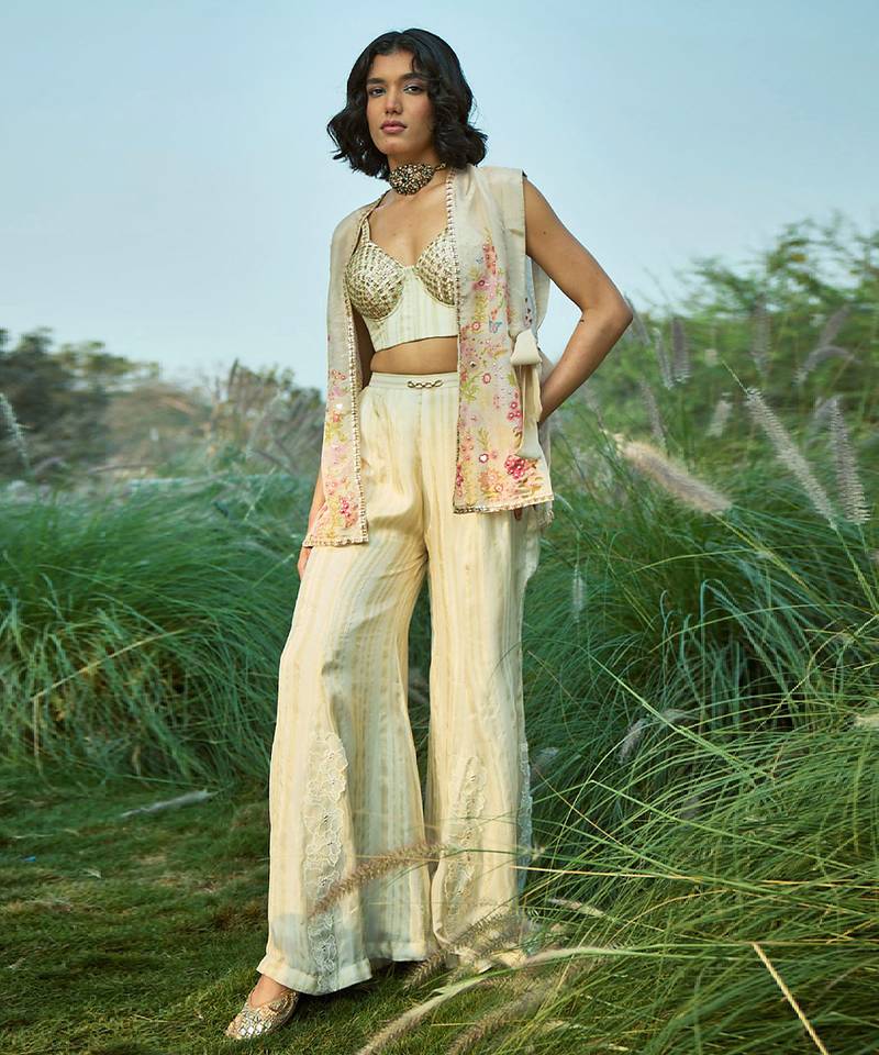 Cream embroidered tissue co ord set