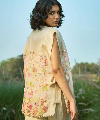 Cream embroidered tissue co ord set 2