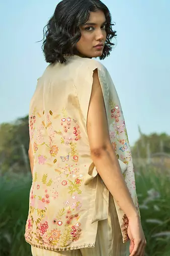 Cream embroidered tissue co ord set