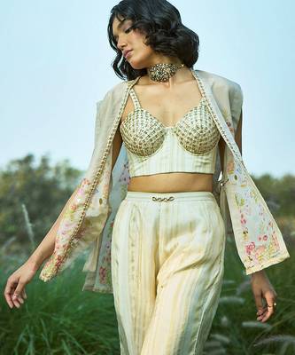 Cream embroidered tissue co ord set 3