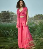 Pink embroidered chiffon co ord set