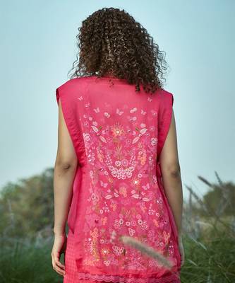 Pink embroidered chiffon co ord set 2