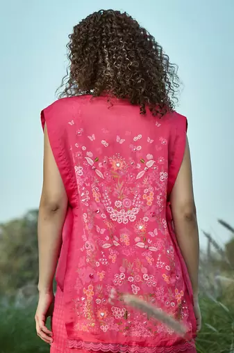 Pink embroidered chiffon co ord set