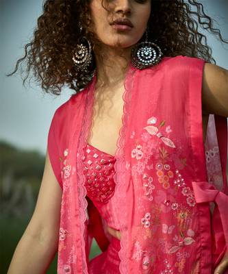 Pink embroidered chiffon co ord set 4