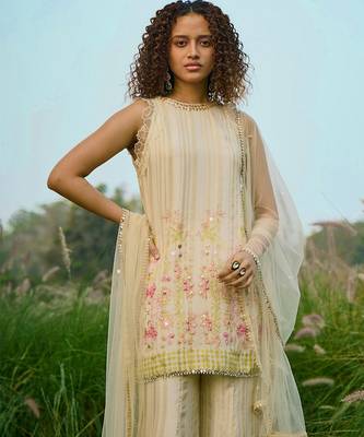 Cream embroidered net sharara set 2