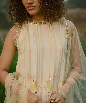 Cream embroidered net sharara set 4