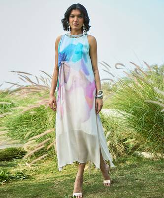 Multicolor printed chiffon dress 1