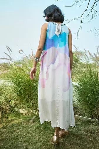Multicolor printed chiffon dress