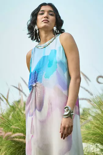 Multicolor printed chiffon dress