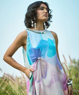Multicolor printed chiffon dress 4
