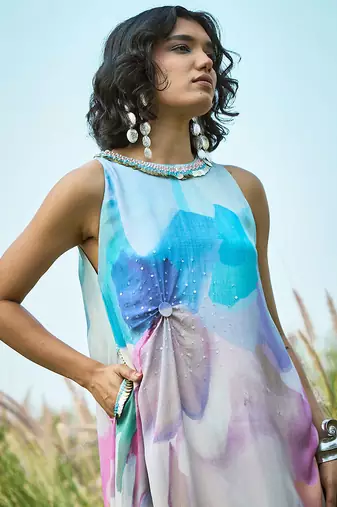 Multicolor printed chiffon dress