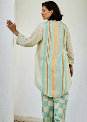Off white printed linen kurta set 2