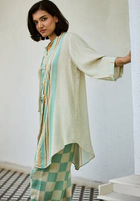 Off white printed linen kurta set 3