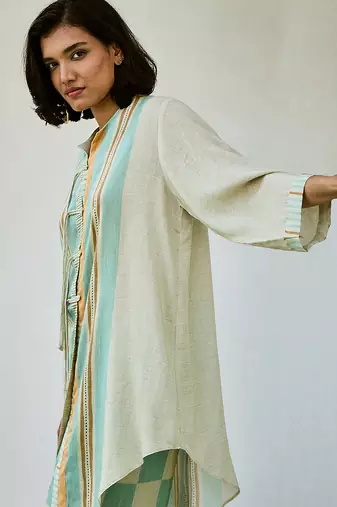 Off white printed linen kurta set