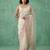Off white thread embroidery floral border work organza   elegant party wear style designer saree with blouse piece