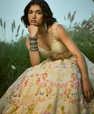 Off White Embroidered Tissue Lehenga Set 2