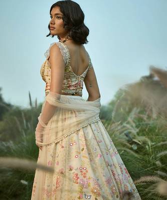 Off White Embroidered Tissue Lehenga Set 3
