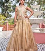 Cream Color Embroidery   Sequence with Thared Work Silk Lahenga Choli Set