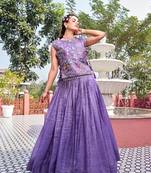 Purple Color Embroidery   Sequence with Thared Work Silk Lahenga Choli Set