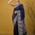 Navy blue digital print floral work silk blend   traditional elegant style printed saree with blouse piece