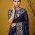 Navy blue digital print floral work silk blend   traditional elegant style printed saree with blouse piece