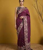 Pink digital print floral work silk blend   traditional elegant style printed saree with blouse piece