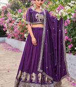 Purple Color Embroidery Sequence Work with thred work silk Lahenga Choli Set