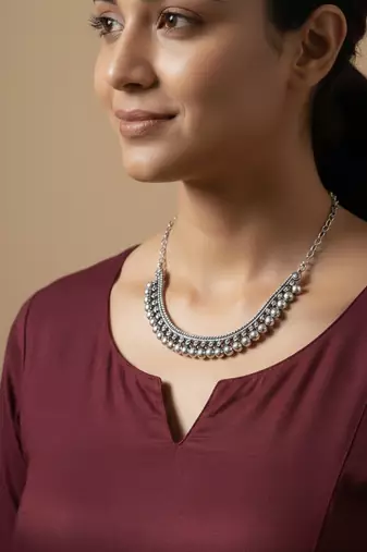  women oxidised silver plated necklace