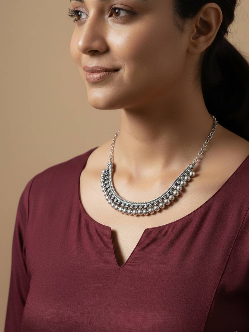  women oxidised silver plated necklace