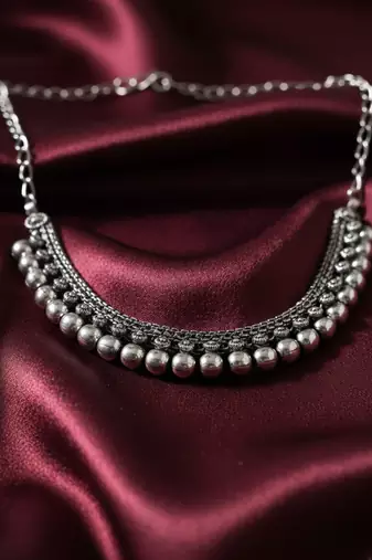 women oxidised silver plated necklace