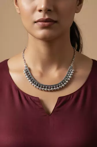  women oxidised silver plated necklace