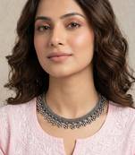  women oxidised silver beaded necklace